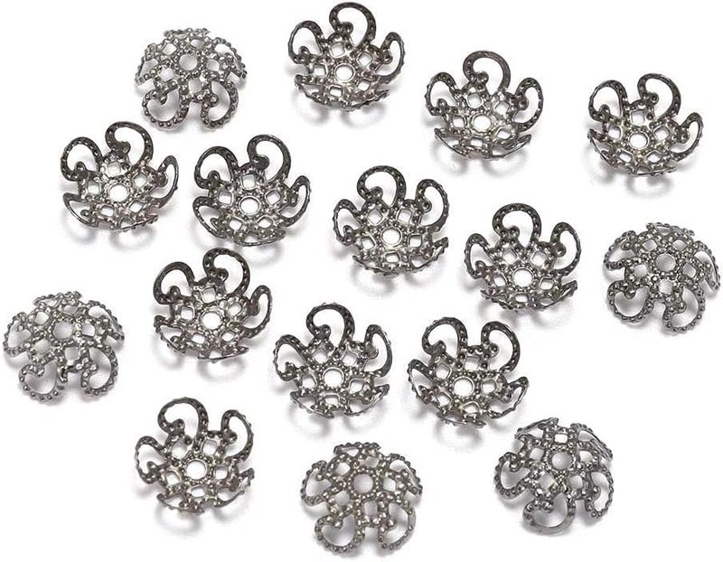 Tiosen 100Pcs Shiny Vintage Filigree, 8mm Silver Flower Bead End Caps Metal Bead Caps for Jewelry Making DIY Bracelet Earrings Arts, Crafts Accessories - Image 1
